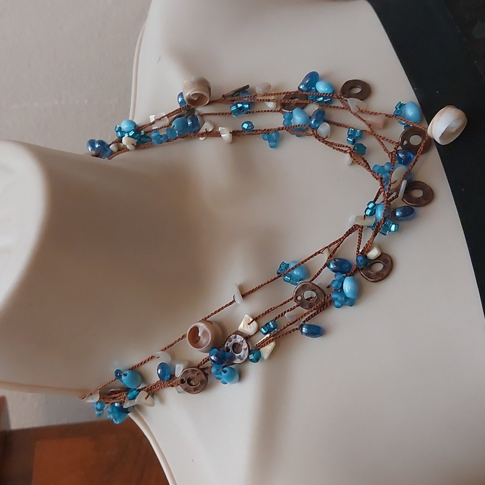 Hippie Bohemian Mixed Media Triple Strand Statement Necklace - Picture 3 of 5